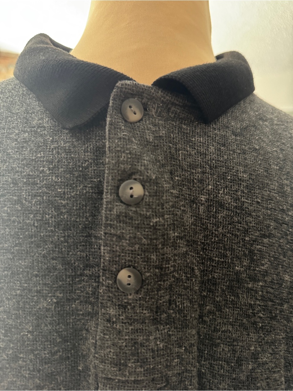 Men's Dark Heather Gray Warm Long-Sleeve Polo Shirt - Picture 2 of 9